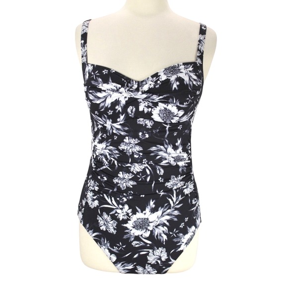 Nip Tuck Other - Nip Tuck Slimming Swimsuit size 10 Black Floral Runched Bandeau One Piece